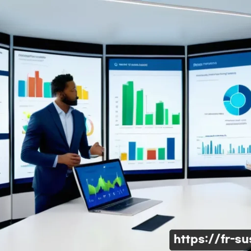 지속가능성 보고서 작성 실전 가이드 - A modern corporate sustainability report presentation scene in a bright, professional office setting...