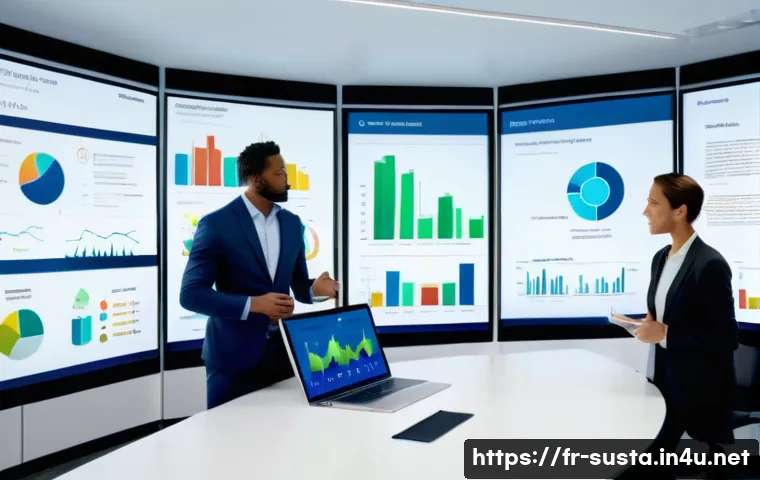 지속가능성 보고서 작성 실전 가이드 - A modern corporate sustainability report presentation scene in a bright, professional office setting...