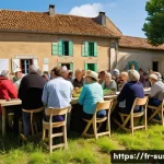 Home 21 지속가능성 전문가로서의 공공 기여 사례 - A community workshop scene in a small French rural town focused on sustainability education: diverse...