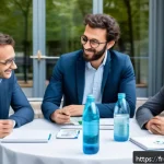 Home 18 지속가능성 전문가 이직 준비 전략 - A diverse group of French professionals attending a sustainability conference in Paris, engaging in ...
