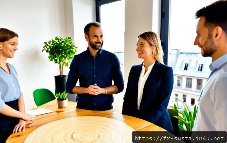 Home 17 지속가능성 전문 직무의 강점과 약점 - Photorealistic sustainability consultant in a bright modern Paris office, confidently presenting a c...
